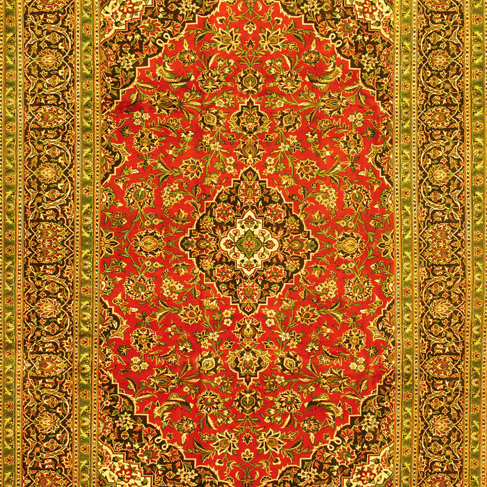Machine Washable Medallion Yellow Traditional Rug, wshtr49yw