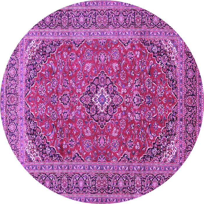 Round Machine Washable Medallion Purple Traditional Area Rugs, wshtr49pur