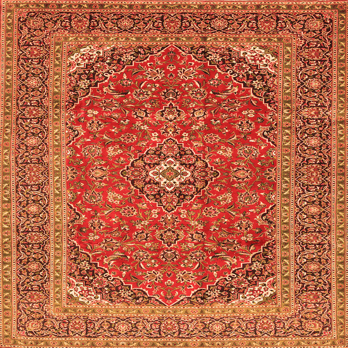 Round Machine Washable Medallion Orange Traditional Area Rugs, wshtr49org
