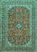 Machine Washable Medallion Turquoise Traditional Area Rugs, wshtr49turq