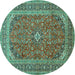 Round Machine Washable Medallion Turquoise Traditional Area Rugs, wshtr49turq