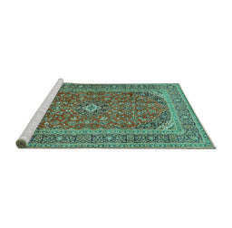Sideview of Machine Washable Medallion Turquoise Traditional Area Rugs, wshtr49turq
