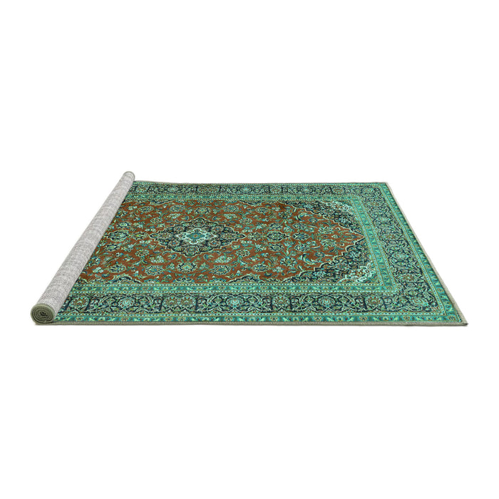 Sideview of Machine Washable Medallion Turquoise Traditional Area Rugs, wshtr49turq