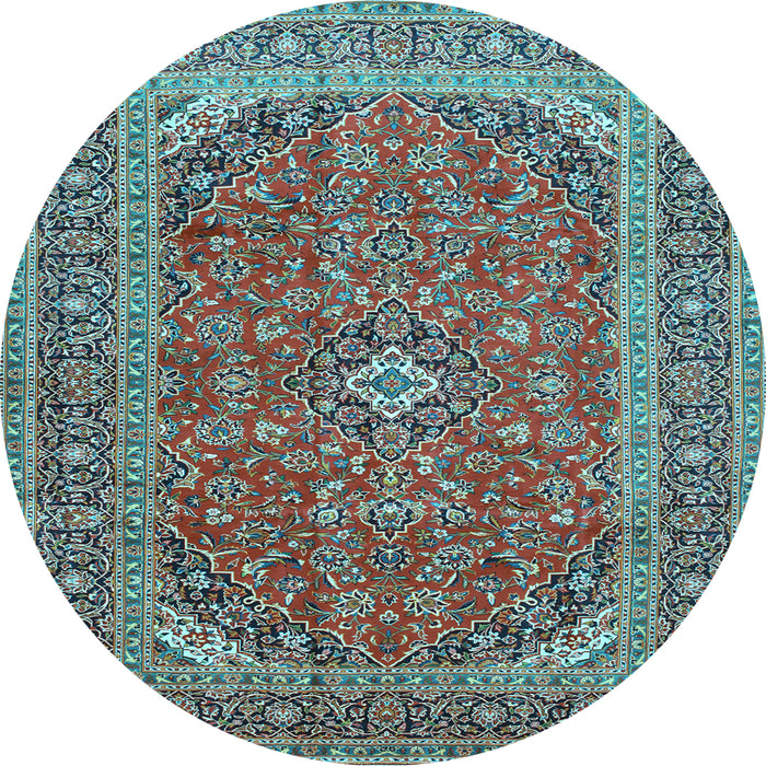 Round Medallion Light Blue Traditional Rug, tr49lblu