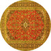 Round Machine Washable Medallion Yellow Traditional Rug, wshtr49yw