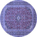 Round Machine Washable Medallion Blue Traditional Rug, wshtr49blu