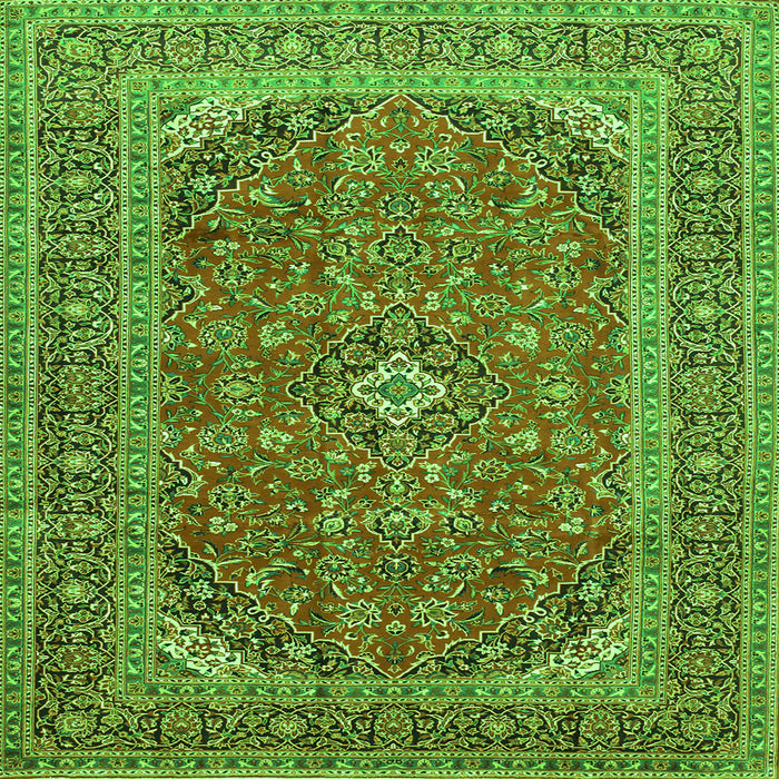 Round Machine Washable Medallion Green Traditional Area Rugs, wshtr49grn