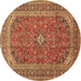 Round Medallion Brown Traditional Rug, tr49brn