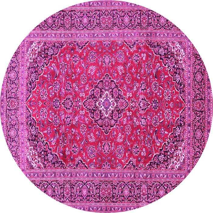 Round Machine Washable Medallion Pink Traditional Rug, wshtr49pnk