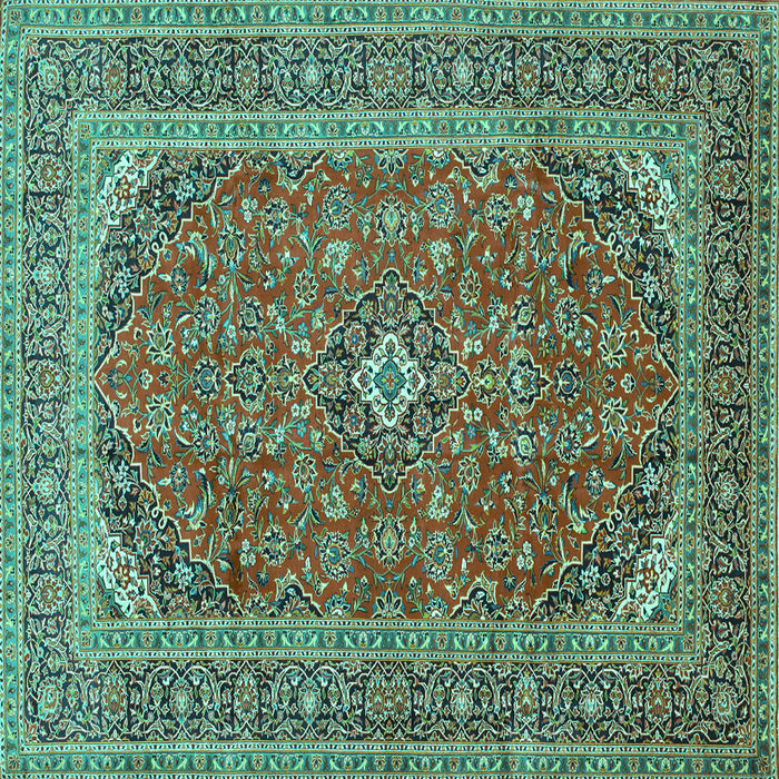 Square Medallion Turquoise Traditional Rug, tr49turq