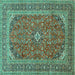 Square Machine Washable Medallion Turquoise Traditional Area Rugs, wshtr49turq