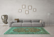 Machine Washable Medallion Turquoise Traditional Area Rugs in a Living Room,, wshtr49turq