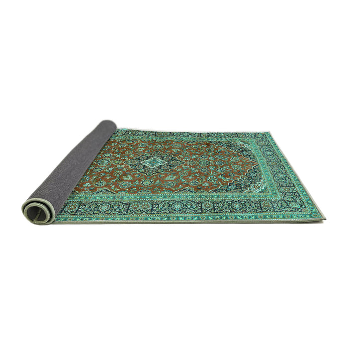 Sideview of Medallion Turquoise Traditional Rug, tr49turq