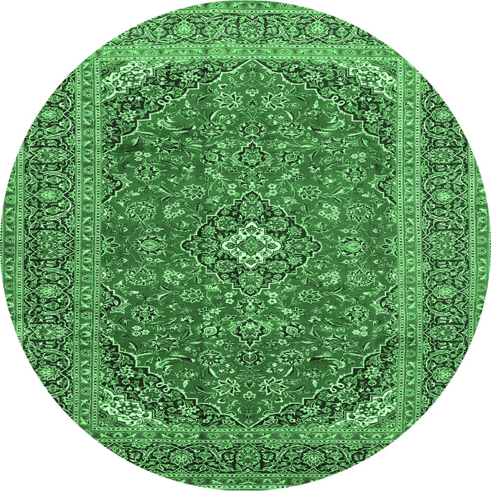 Round Medallion Emerald Green Traditional Rug, tr49emgrn