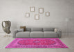 Machine Washable Medallion Pink Traditional Rug in a Living Room, wshtr49pnk