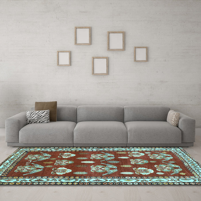 Machine Washable Animal Light Blue Traditional Rug in a Living Room, wshtr4lblu
