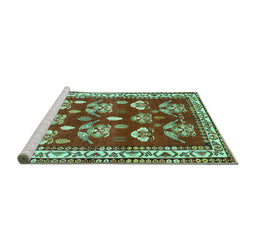 Sideview of Machine Washable Animal Turquoise Traditional Area Rugs, wshtr4turq