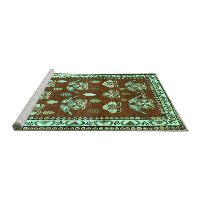 Sideview of Machine Washable Animal Turquoise Traditional Area Rugs, wshtr4turq