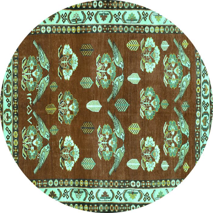 Round Machine Washable Animal Turquoise Traditional Area Rugs, wshtr4turq