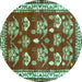 Round Machine Washable Animal Turquoise Traditional Area Rugs, wshtr4turq