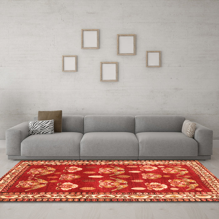 Machine Washable Animal Orange Traditional Area Rugs in a Living Room, wshtr4org