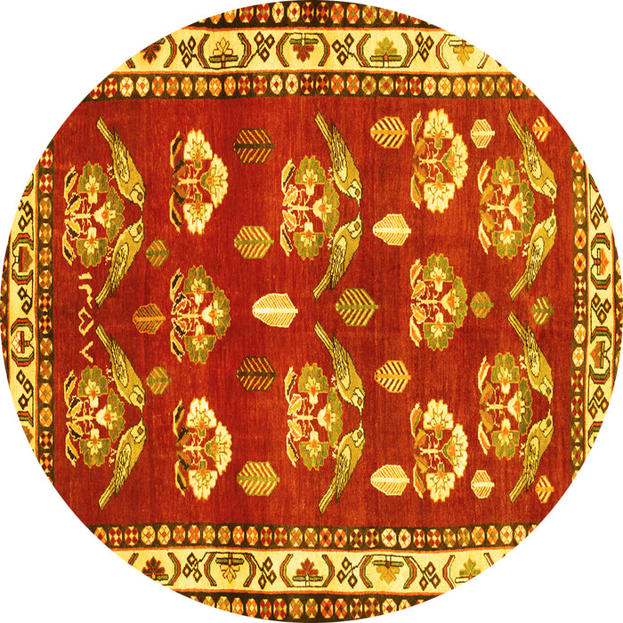 Round Machine Washable Animal Yellow Traditional Rug, wshtr4yw