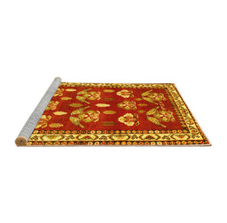 Sideview of Machine Washable Animal Yellow Traditional Rug, wshtr4yw