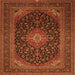 Round Machine Washable Medallion Orange Traditional Area Rugs, wshtr500org