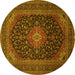 Round Machine Washable Medallion Yellow Traditional Rug, wshtr500yw