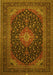 Machine Washable Medallion Yellow Traditional Rug, wshtr500yw