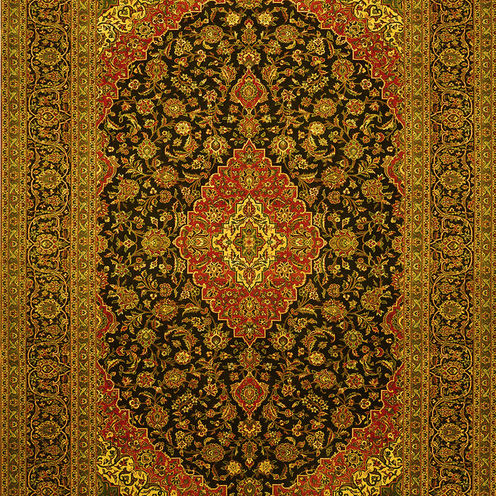 Machine Washable Medallion Yellow Traditional Rug, wshtr500yw
