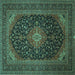 Square Medallion Turquoise Traditional Rug, tr500turq