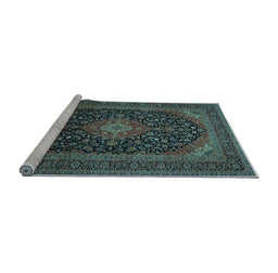 Sideview of Machine Washable Medallion Light Blue Traditional Rug, wshtr500lblu