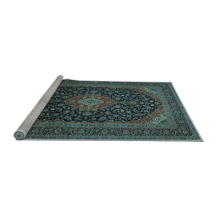 Sideview of Machine Washable Medallion Light Blue Traditional Rug, wshtr500lblu