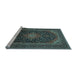 Sideview of Machine Washable Medallion Light Blue Traditional Rug, wshtr500lblu