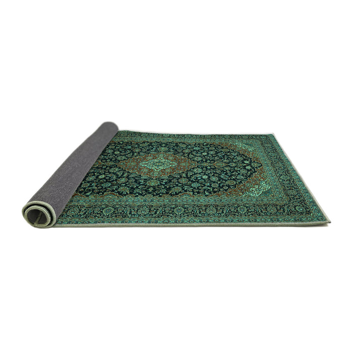 Sideview of Medallion Turquoise Traditional Rug, tr500turq