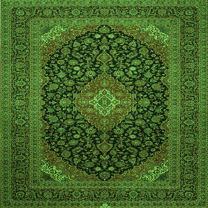 Round Machine Washable Medallion Green Traditional Area Rugs, wshtr500grn