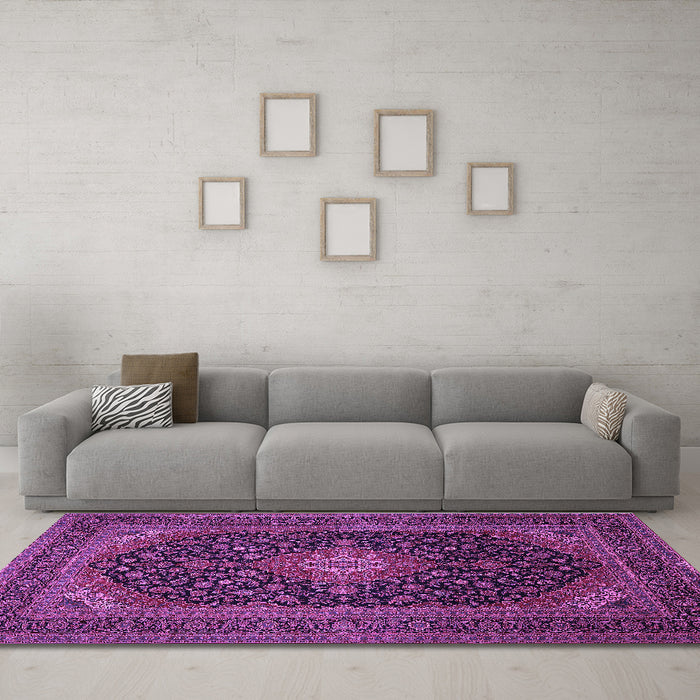 Machine Washable Medallion Purple Traditional Area Rugs in a Living Room, wshtr500pur