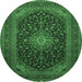 Round Machine Washable Medallion Emerald Green Traditional Area Rugs, wshtr500emgrn