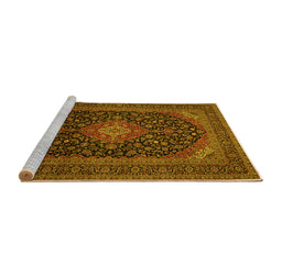 Sideview of Machine Washable Medallion Yellow Traditional Rug, wshtr500yw