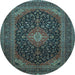 Round Medallion Light Blue Traditional Rug, tr500lblu