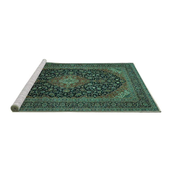 Sideview of Machine Washable Medallion Turquoise Traditional Area Rugs, wshtr500turq