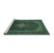 Sideview of Machine Washable Medallion Turquoise Traditional Area Rugs, wshtr500turq