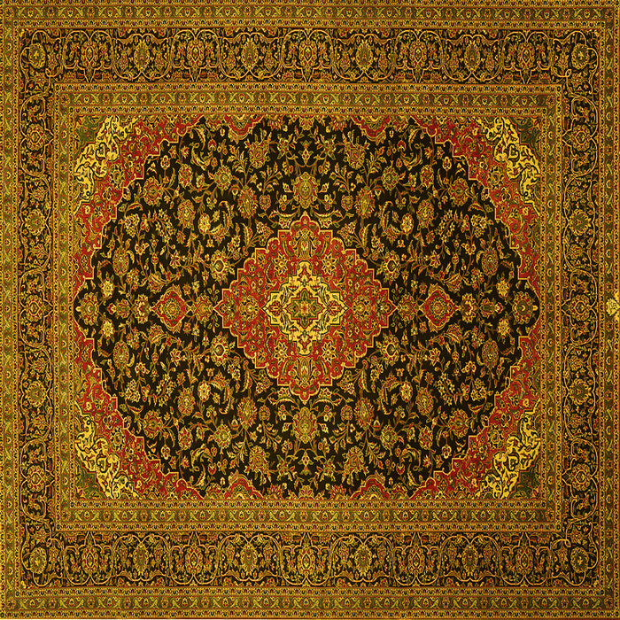 Square Machine Washable Medallion Yellow Traditional Rug, wshtr500yw
