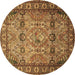 Round Persian Brown Traditional Rug, tr501brn