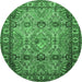 Round Machine Washable Persian Emerald Green Traditional Area Rugs, wshtr501emgrn