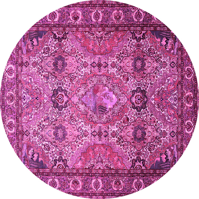 Round Machine Washable Persian Pink Traditional Rug, wshtr501pnk