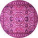 Round Machine Washable Persian Pink Traditional Rug, wshtr501pnk