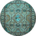 Round Machine Washable Persian Light Blue Traditional Rug, wshtr501lblu