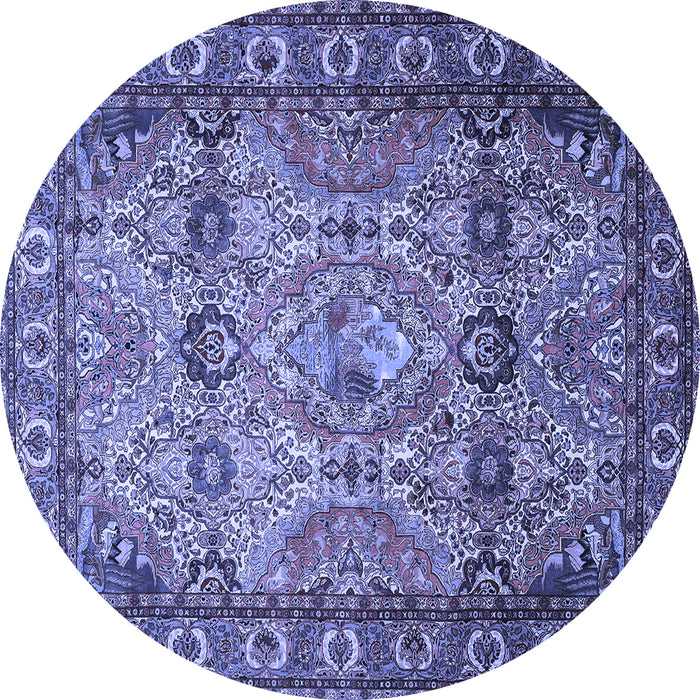 Round Machine Washable Persian Blue Traditional Rug, wshtr501blu